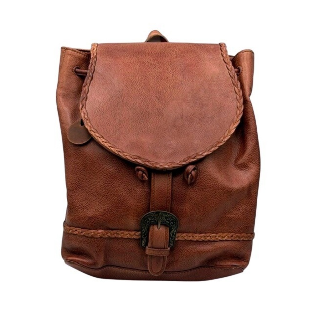 Myra Bag Brown Leather Western Braided Backpack with Etched Buckle NWT